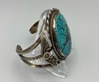 Circa 1930 Native American Navajo Silver And Turquoise Bracelet  Winged Design