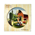 Vtg John Deere Advertising Coasters Stoneware Tractor Farm Barn Child Puppy