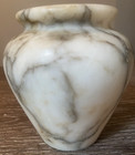 Antique White Alabaster Pot Vase With Grey Veins 5 25  Tall