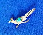 Southwest Style Hand Cut Sterling Silver   Turquoise Decorated Roadrunner Pin