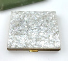 Vtg Elgin American Mother Of Pearl   Brass Powder Compact Mirrored Mop Vanity