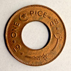 1948 Pakistan One Pice Holed Bronze Coin First Year Of Issue Km  1 Independence
