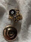Antique 9k Yellow  Gold Elks Head Lapel Pin With Diamond And Garnet Eye Screw Ba