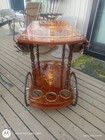 Vintage Italian Marquetry Tea   Bar Cart Metal   Wood Serving Drop Leaf 