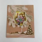 Vintage Mid Century Christmas Greeting Card Cute Girl Reads To Lamb Deer Animals