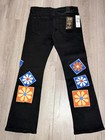 Watson Men s Black Denim Straight Jeans Regular Fit Floral Patch 5-pocket
