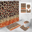  4 Pcs Leopard Print Shower Curtain Set With Non-slip Rugs  Toilet Lid Orange