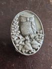 Vintage Ms Dee Pewter Owl Brooch Trinket Box With Leaf Earrings