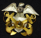 Vintage Wwii Usn Navy Officers Dress Hat Badge Sterling Silver And Gold Filled