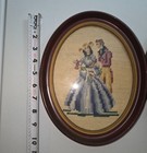 Courting Couple Blue Dress Flowers Completed Needlepoint Petit Point Vtg 10 x 8 