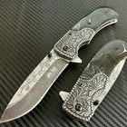 8 5    Black Rose Engraved Edc Tactical Spring Assisted Open Folding Pocket Knife