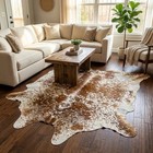 Genuine Brown White Speckled Cowhide Rug Hair On Natural Leather Skin Carpet