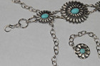 Vintage Southwestern Concho Chain Belt 90s Oval Turquoise Metal 48 Inches Long