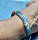 Vintage Chinese Carved Red Cinnabar lrblue Enamel Flower Cloisonne Bracelet