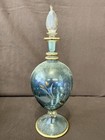 Vintage Iridescent Glass Perfume Bottle Etched Floral Stopper