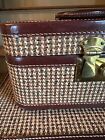 Vtg Maximillian Ny Tweed Leather Suitcase Luggage Stacking Storage Travel Set