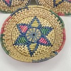 Vintage Natural Colorful Star Coiled Weaved Straw Woven Round Basket Bowl Set 3