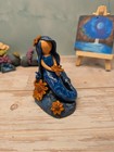 Blue Mermaid Figurine With Orange Flowers Fantasy Decorative Collectible