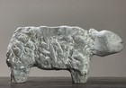 Large Vintage Hand Carved Primitive Grey Stone Lamb Sculpture  Signed
