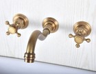 Wall Mount Bathroom Basin Antique Brass Sink Tub Faucet Dual Handle Mixer Tap