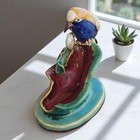 Antique Majolica Pottery Bird Perched On Water Lily Sculpture 1900 s Made Italy 