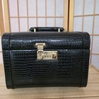 Overnight Travel Makeup Faux Alligator Vanity Hard  Case Vtg 90s Cosmetic Train