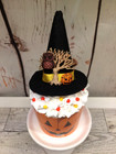 Cute Jack O Lantern Pumpkin Witch Hat Halloween Fake Bake Whipped Cream Cupcake