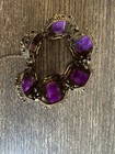 Vintage Victorian Revival Purple Filigree Lucite Bracelet Brass Tone W  Chain