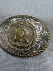 Vintage Crumrine Initial R Western Belt Buckle Silver Plate Bronze Usa