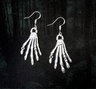 Big Creepy Silver Metal Skull Skeleton Hands Gothic Halloween Dangle Earrings