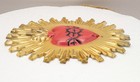Vtg Sacred Heart Religious Cast Iron Wall Plaque  Enamel Red On Gold 4 5x3 75