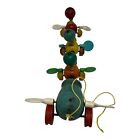 Antique 1920 s  Wood Pull Toy Vintage Pull Along Wooden And Metal