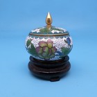 Vintage Miniature Chinese Cloisonn   Ginger Jar Pot With Lid And Wooden Base 2 