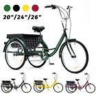 20  24  26  8-speed Adult Tricycle 3-wheel Bike Comfort Trike W shopping Basket