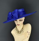 M23155  royal Blue  Wide Brim Sinamay Fascinator Hat For Kentucky Derby  Wedding