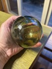 Vintage 3    Japanese Glass Fishing Float Olive Green Net Buoy Nautical Decor