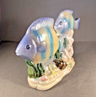 Vintage Ceramic Lusterware Fish Figurine  Two Fish Among Coral  5 25 w X 4 25 t 