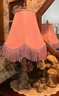 Victorian Design Baby Pink Silk   Fringe Lampshade W carved Cndlestick Lamp Base