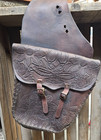 Vintage Leather Saddle Bags Floral Tooling Leather Stitched Western Cowboy