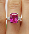 5 60 Ct Cushion Cut Real Pink Sapphire   Diamond Engagement Ring 14k White Gold