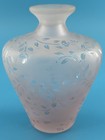 Stunning Vintage Royal Limited Crystal Pink Frosted Vase W  Etched Roses foliage