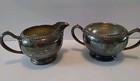 Vintage Oneida Silverplate Creamer   Sugar Bowl Ornate Handles - Patina