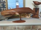 Vintage Hand Carved Artist Signed Black Walnut Whale Wood Sculpture
