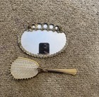 Vintage Ornate Gold Metal Glass Hand Mirror And Brush Vanity Set