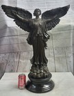 Female Winged Angel Figure Bronze Statue Sculpture Religious Decor Signed Art