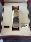 Vintage Seiko Quartz Women s Watch 1400-8109 Black Dial Gold Tone Bangle Box