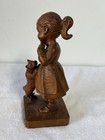 Vintage Wood Carved Girl With Kitten