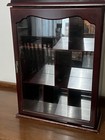 Vtg Wood And Glass Wall Display Case Curio Cabinet Mirrored 24 5    Cherry Scroll