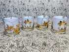 Mid Century Culver Gold Cotton Boll Lowball Glasses Whiskey Mcm Bar Set 8 Exc