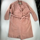 Vintage Mid Century Belted Wool Overcoat Trench Coat Neusteters Pink Size L